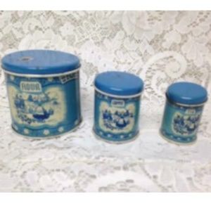 Rare 1948 Child’s Wolverine Delft 7-pc Canister Set